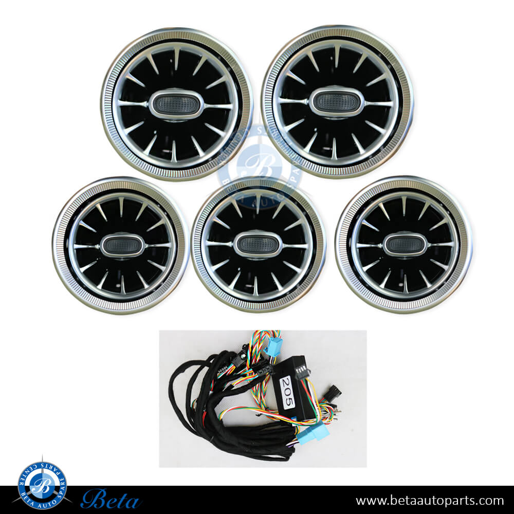 Front Fresh A/C Air Grille 64 Color for cars with Ambient Lighting for Mercedes C-Class W205 2019 -Up models, Part Number 2058300301 / 2058303900 / 2058304000 Front Fresh A/C Air Grille 64 Color for cars with Ambient Lighting for Mercedes C-Class W205 2019 -Up models, Part Number 2058300301 / 2058303900 / 2058304000